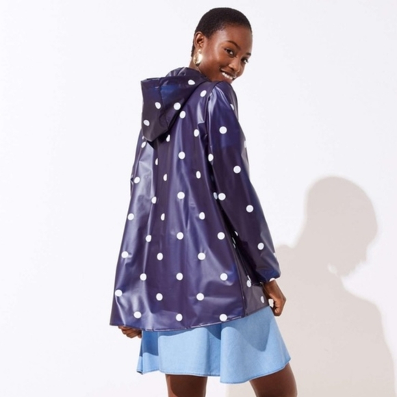 Loft Navy Polka Dot Raincoat Size Large 